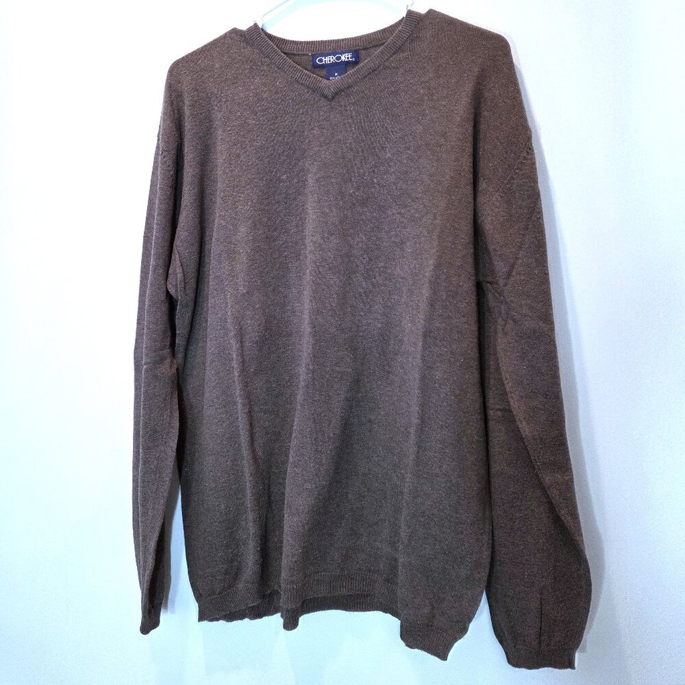 NWOT Cherokee Brown Cotton V-Neck Pullover Sweater Size M